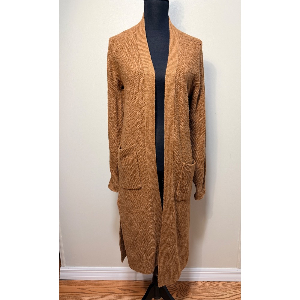 Abercrombie & Fitch Cardigan Small Longline Pointelle Back Duster Brown Cotton